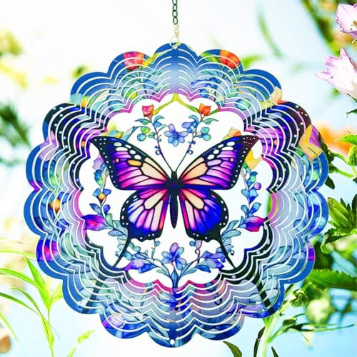 Windspiele für Draußen, Geschenke für Mama Oma Frauen, 3D Magie Metall Windspiel Garten Hängend, 360° Windbetriebene Windspiele für Gartendeko, Wasserdicht Wind Spinner für Außen Garten Balkon