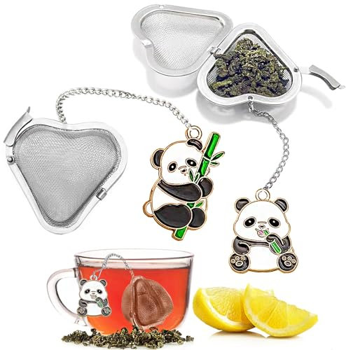 Lot de 2 infuseurs à thé en acier inoxydable en forme de cœur - En forme de panda mignon - Pour thé en vrac