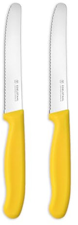 targzier Tomato Knife and Table Knife Set,Stainless Steel Utility Knife,Serrated Kitchen Knives,Tomato Knives for Cutting Vegetables and Fruits,Robust Plastic Handle,Set of 2,Yellow