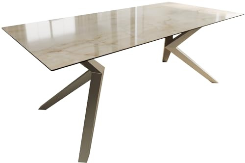 DELIFE Esszimmertisch Edge Keramik Laminam® Onice ORO ?200x100 Zenthara kantig Metall Effektfinish Titan