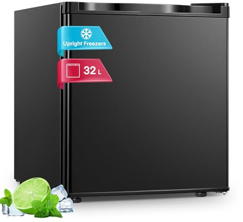 FOHERE 32L Table Top Mini Freezer, Small Freezer with 7 Adjustable Temperature, Energy Efficient, 4 Star Freezing,Removable Wire Shelf for Bedrooms/Home/Apartment/Office, New Black