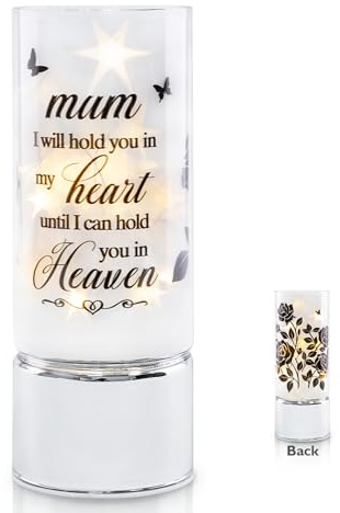 Rhytsing Gedenkgeschenk für den Verlust der Mutter – batteriebetriebene flammenlose Kerze mit Timer-Funktion, Glaszylinder-Laterne mit Lichterkette, Ausdruck von Sympathie für den Verlust der Mutter