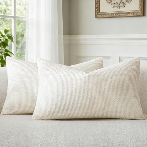 a moment Kissenbezug 30x50 Creme Chenille 2er Set Muster Dekokissen