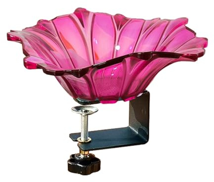 Osmond Balcony Bird Bath Railing Bird Feeder Birdbath Bowl Fence Bird Bath with Heavy Duty Adjustable Base Deck Rail Rose Red