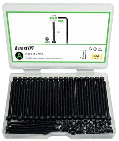 100Pcs M3 x 45mm Hex Socket Head Cap Screws Bolts, Carbon Steel, Black Oxide Finish, Allen Socket Drive, Full Threads,with Hex Spanner