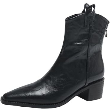 ENEN Stivali Cowboy Donna Bassi Texani, Stivali Monta Western Cowboy Donna Corte Comodi Morbida Suola Antiscivolo Moda Eleganti per Inverno e Autunno (Nero,35)