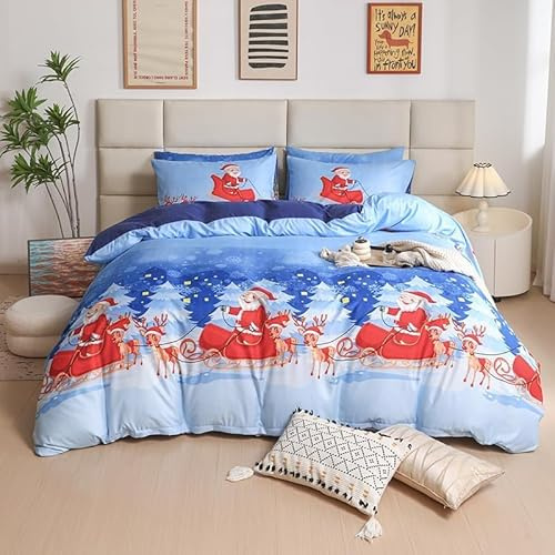 DreamNights X-Mas Duvet Quilt Cover & Pillowcase Bedding Set Multi-Colour Gift Presents for your Loved Ones Easy Care, Modern Duvet Cover Set Luxury Bedding Sets (Winter Santa Claus, King)