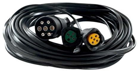 MelTruck Anhängerkabel 7-polig 7,1m, Kabelbaum mit Bajonettstecker 5-Pin (gelb) & 4-Pin (grün), Verkabelungssatz für Anhänger Rückleuchten (7,1m Kabel 7 PIN mit 1x Abgang 5,7m)