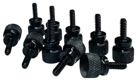 Precisiongeek Tornillos moleteados 6-32 UNC x 10 mm, diámetro de cabeza moleteada, 10 mm, aluminio anodizado negro, tornillos manuales para cámara, electrónica y carcasa, 10 unidades