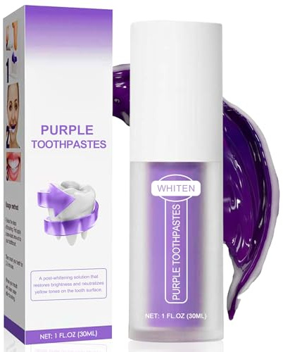 Lila Zahnpasta Weisse Zähne,Purple Teeth for Whitening Teeth, Whitening Zahnpasta, Farbkorrektor Zahncreme, Zahnfleckenentfernung, Tiefenreinigung, Schonende Pflege,Für ein strahlenderes Lächeln, 30ML