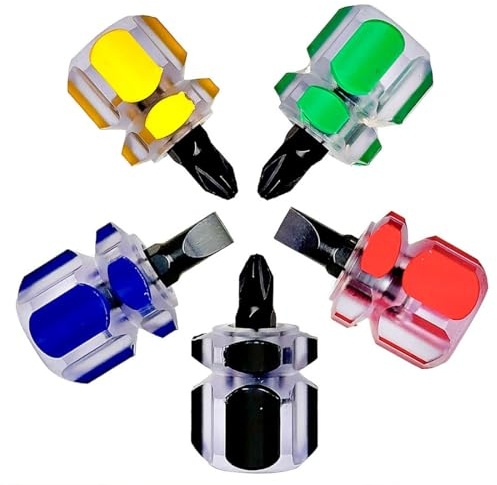 COYUN Mini Set di Cacciaviti, 5 Pezzi Cacciavite, Cacciaviti in Miniatura con Manici Corti e Troncati, Teste Piatte e a Croce, Piccoli Utensili per Riparazioni Fai da Te