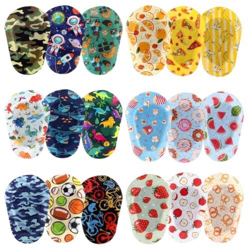 UIEXEA 18 Pièces Patchs Oculaires Adhésifs Respirants, Cache-Œil Enfant/Adulte, Masque pour Yeux pour Tout-Petits, Traitement Amblyopie, Motifs Dessins Animés, Lavables et Hypoallergéniques
