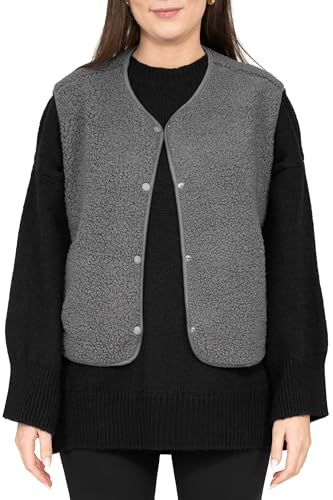 Reichstadt Damen Teddy Weste Warm & Weich aus Fleece One Size | Ärmellose Plüschweste mit Knöpfen, kuschelig, Casual Damenweste für Alltag, Freizeit und Übergangszeit
