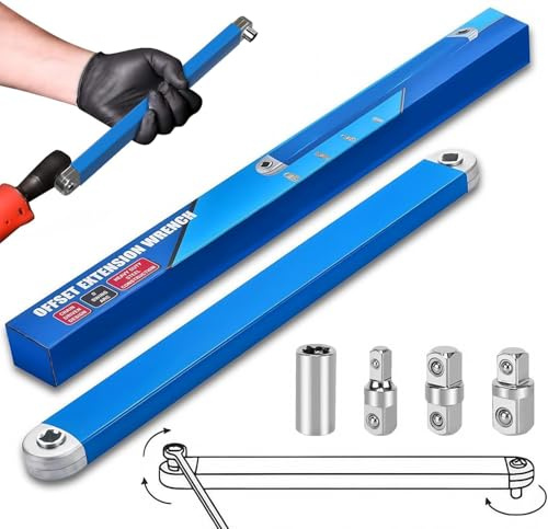 Juego Llave de Impacto Carraca, Barra de Extensión de Trinquete, con Adaptadores Cuadrados de 1/2, 1/4 y 3/8, Extensión de Llave de Torsión, Llave para Espacios Estrechos con Adaptadores Universale