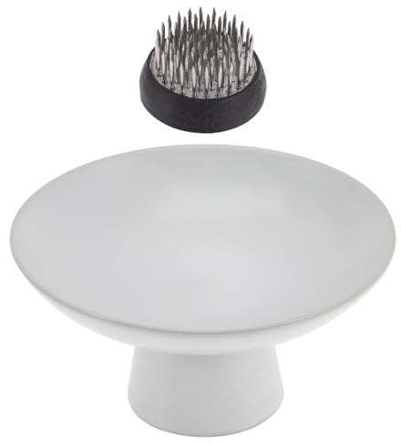 IMUSINICE Set Vaso Portafiori in Ceramica Bianca Base in Acciaio Inox per Fissaggio Floreale Decorativo e Pratico Design Semplice e Artistico per Arredamento Casa