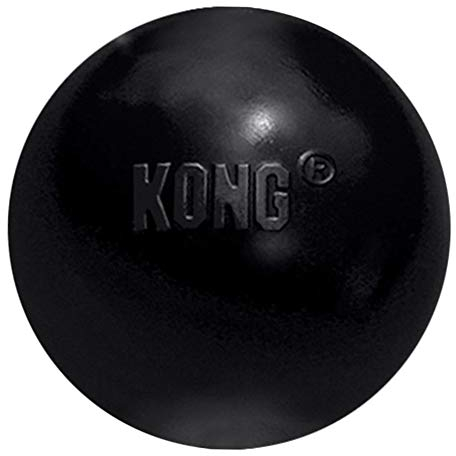 KONG Extreme Ball mit Loch - Langlebiges Hundespielzeug aus Naturkautschuk für Training und Spiel - Für Große/Mittlere Hunde - Schwarz