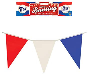 Henbrandt Red White and Blue 7m Party Bunting Union Jack Party Decorations with 25 Flags Royal Theme Garland Pub BBQ Decoration USA Bunting French Bunting .