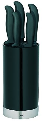 kela 11287 Messerblock mit Einsatz und 5 antihaftbeschichteten Messern, 11 cm Durchmesser, Höhe: 22,5 cm, Acida, Schwarz