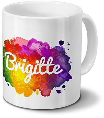 Tasse mit Namen Brigitte - Motiv Color Paint - Namenstasse, Kaffeebecher, Mug, Becher, Kaffeetasse - Farbe Weiß