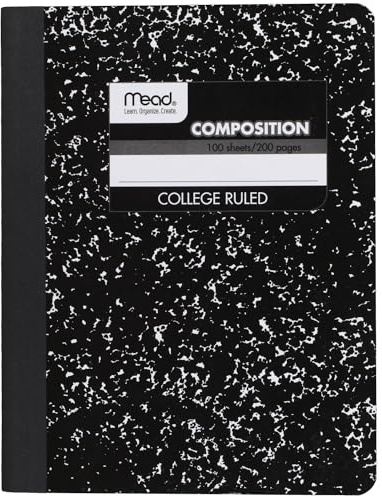 Mead Composition Notebook, College Ruled Paper, 7-1/2 x 9-3/4, 100 Sheets, Black Marble (09932)