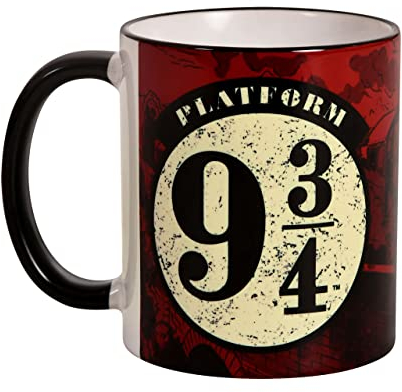 Elbenwald Harry Potter Tasse Gleis 9 3/4 mit Hogwarts Express Rundumdruck Keramik 300 ml rot