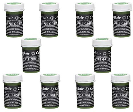 Sugarflair Apple Green Pastel Food Colouring Paste, Highly Concentrated for Use with Sugar Pastes, Buttercream, Royal Icing or Cake Mix, Subtle Colour Dye - 25g (Pack of 10)