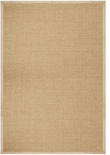 casa pura Sisal Teppich beige Natur Wohnzimmer, Schlafzimmer, Küche, Esszimmer Dunkelbraun auch ideal für Katzen Rutschfester Teppich waschbar per Hand kurzflor Teppich mit Bordüre, 200 x 200 cm