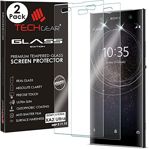 TECHGEAR [2 Pack] GLASS Edition for Xperia XA2 Ultra - Genuine Tempered Glass Screen Protector Guard Covers Compatible with Sony Xperia XA2 Ultra