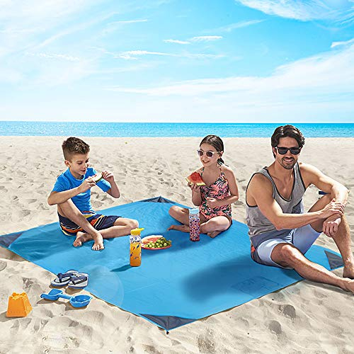 4UMOR Stranddecke,wasserdichte Picknickdecke Ultraleicht kompakt Campingdecke Leicht Outdoor Campingdecke mit 4 Zeltstöpsel für Park BBQ,Strand,Reisen,Camping und Picknick 140 * 200 (Blau)