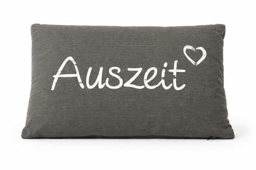 KAMACA AUSZEIT Kissen 30 cm x 50 cm Flauschig gefülltes Kissen mit Reißverschluss Bezug aus 100% Baumwolle EIN Hingucker und wertiges Geschenk (AUSZEIT GRAU)
