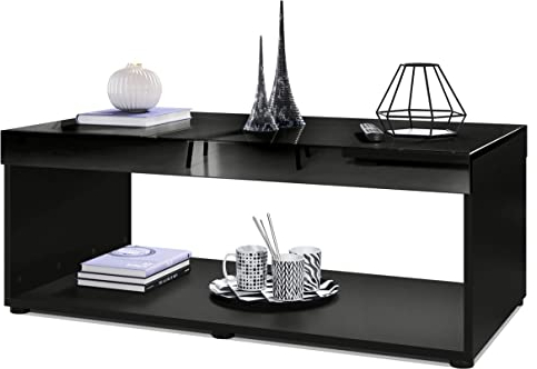 Vladon Couchtisch Pure, Made in Germany, Wohnzimmertisch in Kastenform, Schwarz matt/Schwarz Hochglanz (104 x 40,5 x 58 cm)