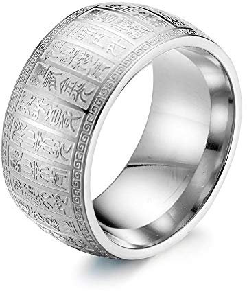 BlackAmazement 316L Edelstahl Ring Chinesische Zeichen Chinese Characters Taoismus Daoismus Lehre des Weges Religion Silber Gold Damen Herren (Silber, 52 (16.6))