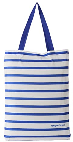 Amazon Basics - Bolsa de la compra reutilizable, respetuosa con el medio ambiente, 15 litros, color azul/blanco
