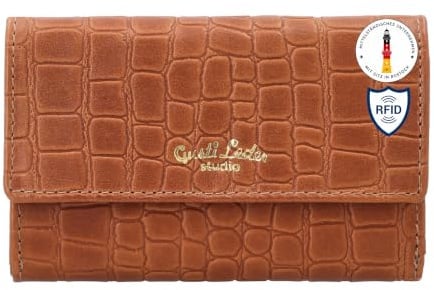Gusti Leder Damen Geldbörse Gloria – Portemonnaie mit viel Platz, RFID-Schutz, modernes Design, langlebig, Geschenkidee Brieftasche für Alltag & Reisen Braun