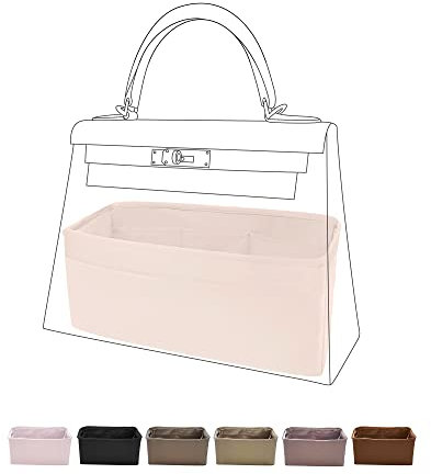 DGAZ Handtaschen Organizer Einsatz, Seide Innentasche für Hermes Kelly Pochette/Mini II/20/25/28/32/35/40 Taschen, Leicht Organizer Innentaschen (Craie, KL32)