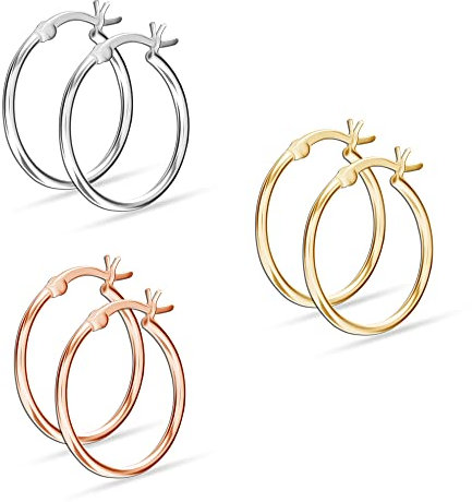 LeCalla Gioielli in argento Sterling Classic SET Italiano Giallo Rosa Placcato Oro Ritorto Diamante Taglio Click-Top Hoop Orecchini per le Donne Adolescenti, Argento, non noto
