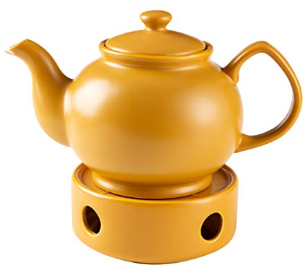 Baroni Home Théière en céramique avec chaude, théière avec filtre en acier inoxydable pour thé et café, 25 x 15 x 15 cm - 1 000 ml, 3 à 4 personnes - Jaune
