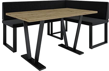 Eckbank Akiko Metal mit Tisch - Eckbankgruppe für Ihrem Esszimmer, Küche modern, Sitzecke, Essecke. Perfekt für Küche, Büro und Rezeption. Solide und Starke Verarbeitung. (INARI 100, 196x142 rechts)