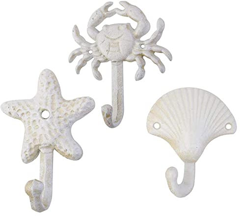 Sahkgye 3 Stück Seestern, Muschel, , , Wandhaken, Mäntel, Schürzen, Handtücher, Haken, Ozean, Thema, Metallhaken