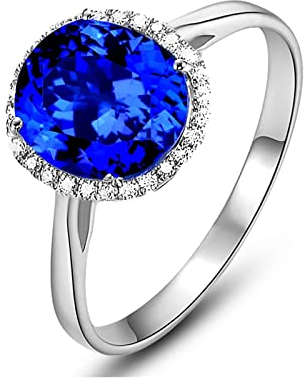 Tansanit Ring Weißgold, Damenringn aus 18 Karat Weißgold mit 1.7ct Ovaler Tansanit, Größe 62 (19.7)