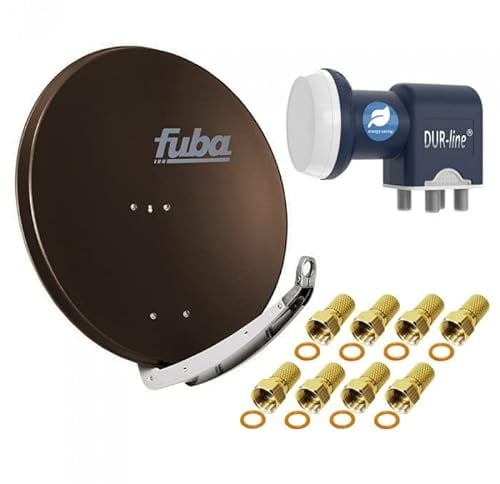 Satellitenschüssel Komplettset 4 Teilnehmer - Stromspar-Set | Fuba DAA 850 B Satellitenschüssel 85cm Alu braun + DUR-line Blue Eco Quad LNB 4 Teilnehmer (stromsparend, DVB-S2, HDTV, UHD 4K/8K, 3D)
