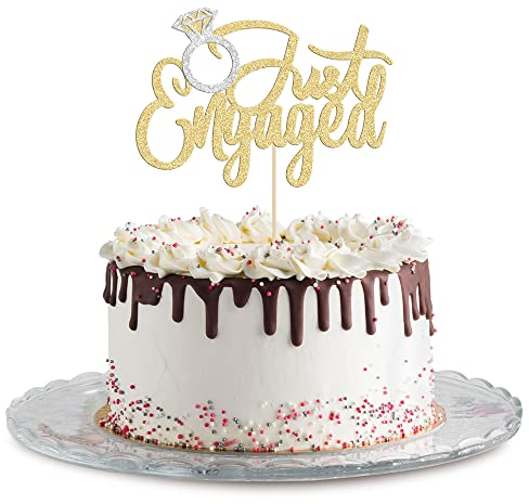 Gyufise 1 Pack Just Engaged Cake Topper Glitter We're Engaged Cake Pick Engagement Party Decorations Bridal Engagement Wedding Cupcake Decoration Party Supplies Gold