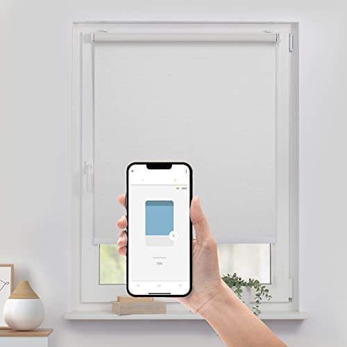 Lichtblick Bluetooth Rollo ohne Bohren, verdunkelung Cotton White, 150 cm x 190 cm (B x L)