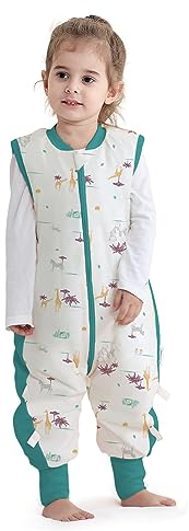 Baby Schlafsack mit Füße 2.5 Tog Baumwolle Baby Schlafsäcke ohne Ärmeln Babyschlafsack mit Beinen für Säugling Kinder (Grün, XL/(3-4T))