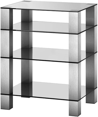 HiFi-Möbel mit 4 Regalen, mit Rädern, transparente Gläser/graues Chassis, Ref. 5040-RC