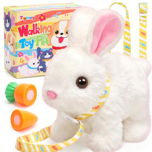 Tagitary Plüschspielzeug, elektronisches Spielzeug mit Geräuschen, wackelnden Ohren, zuckendem Mund und Nase, interaktives Kaninchenspielzeug für Kinder mit Leine, Ostergeburtstagsgeschenk für Kinder
