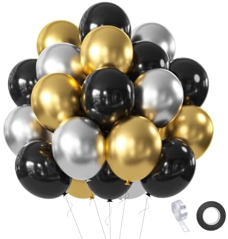 Luftballons Schwarze Gold Set, 60 Stück Schwarze Gold Silber Luftballons Schwarze Silber Gold Party Latex Ballons für Geburtstag Babyparty Graduierung Hochzeit Verlobung Neujahr Party Deko