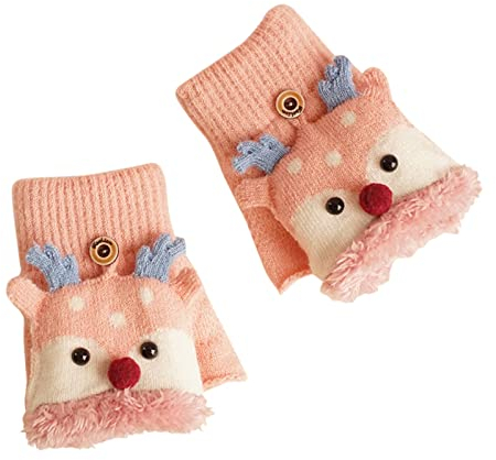 QWUVEDS Stricken Sie Samthandschuh Fingerlos Weihnachten Lässig Warmes Muster Niedliche Fäustlinge Multifunktions Plus Winter Flip Handschuhe Fell Für Tourenski (Pink, One Size)