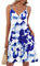 AUSELILY Sommerkleider Damen 2024 V-Ausschnitt Damen Leicht Und Luftig Ärmellos Sexy Träger Strand Trägerkleid mit Taschen（Blau Blume Weiß,L