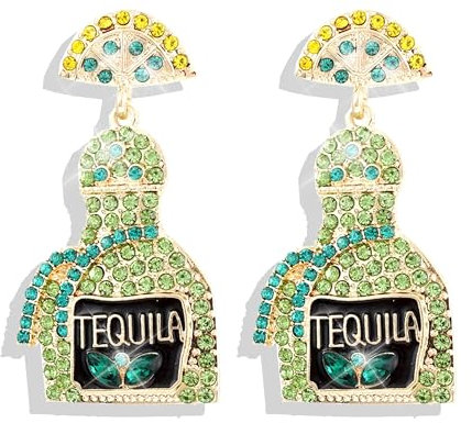 Champagne Earrings for Women Margarita Earrings Wine Bottle Earrings Tequila Earrings Martini Earrings Halloween Christmas New Year Party Costume Accessories, Zinc, No Gemstone